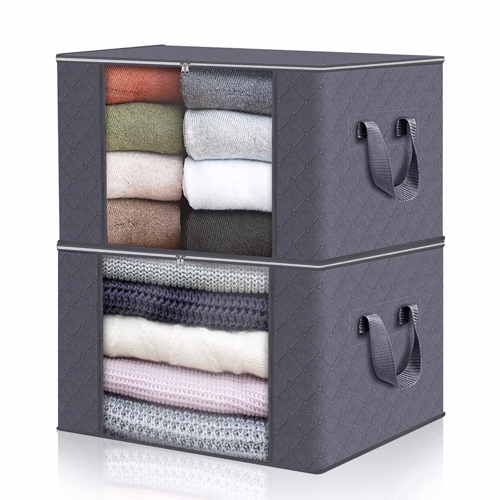 Dofulay 2 Pack Clothes Blanket Storage Bags Clothes Storage Containers 90L Large Capacity Foldable Nonwoven Closet Organizers for Comforters and Bedding,Gray